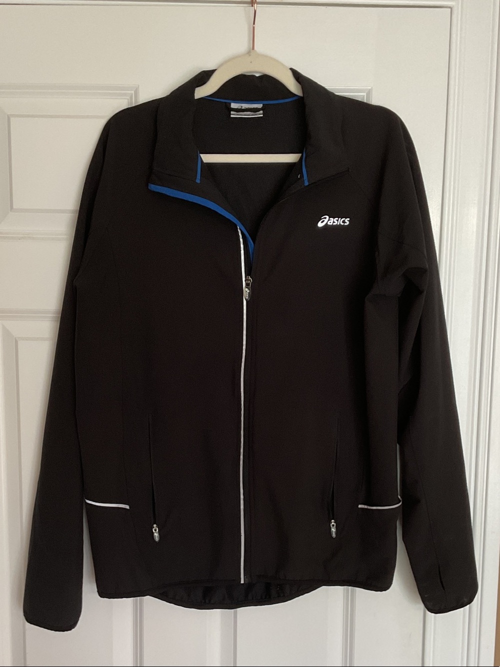 ASICS Black Performance Zip-Up Jacket with Blue Trim